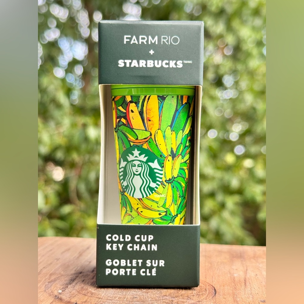 🌿 RARE Starbucks x Farm Rio Cold Cup Keychain Limited Ed. Tropical Banana Print